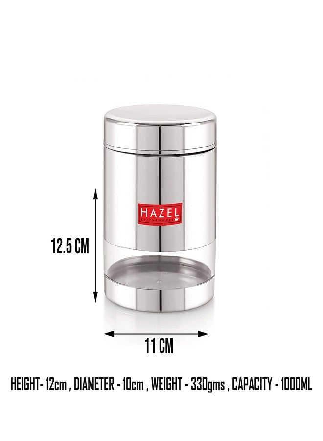 HAZEL Stainless Steel Containers Set For Kitchen Storage Transparent See Through Glossy Finish Storage Jars Dabba, Set of 2, 1000 ML Each, Silver - Image 2